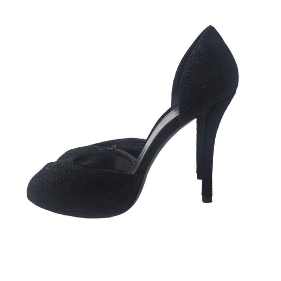 Stuart Weitzman Divorcee D’Orsay Peep Toe Pump Heels Black Spain Size US 7 - Picture 4 of 10